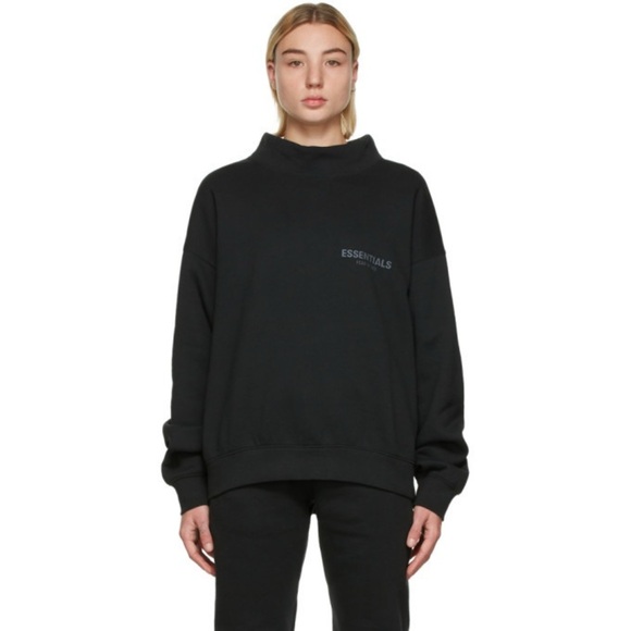 Essentials Black Mock Neck Sweatshirt size M - Picture 1 of 6